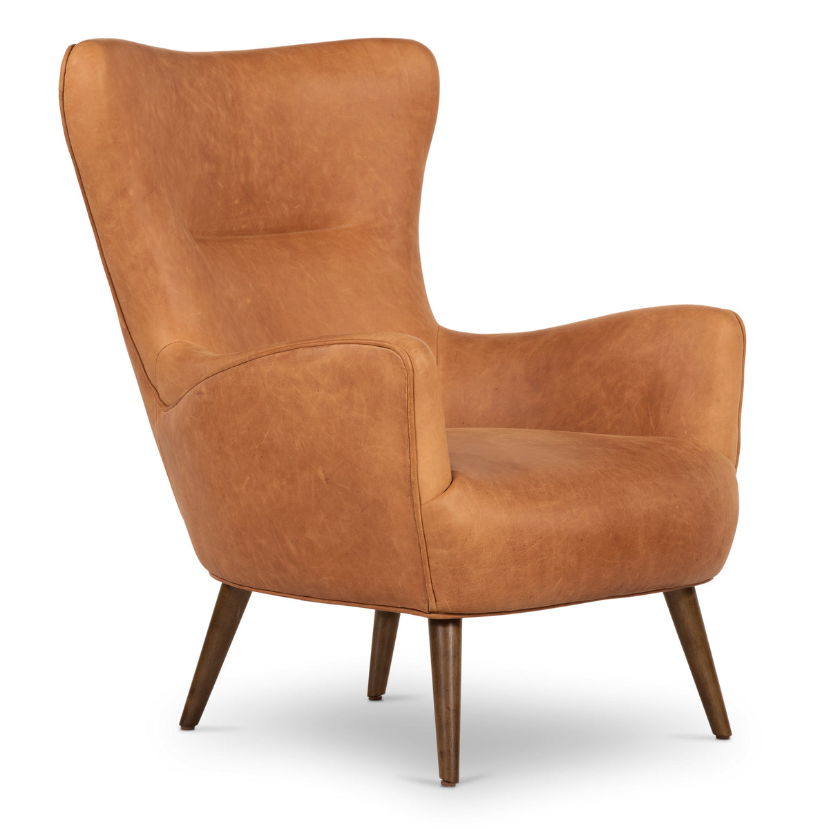 Aida Leather Lounge Chair, Cognac Tan, Set of 2, armrest detail