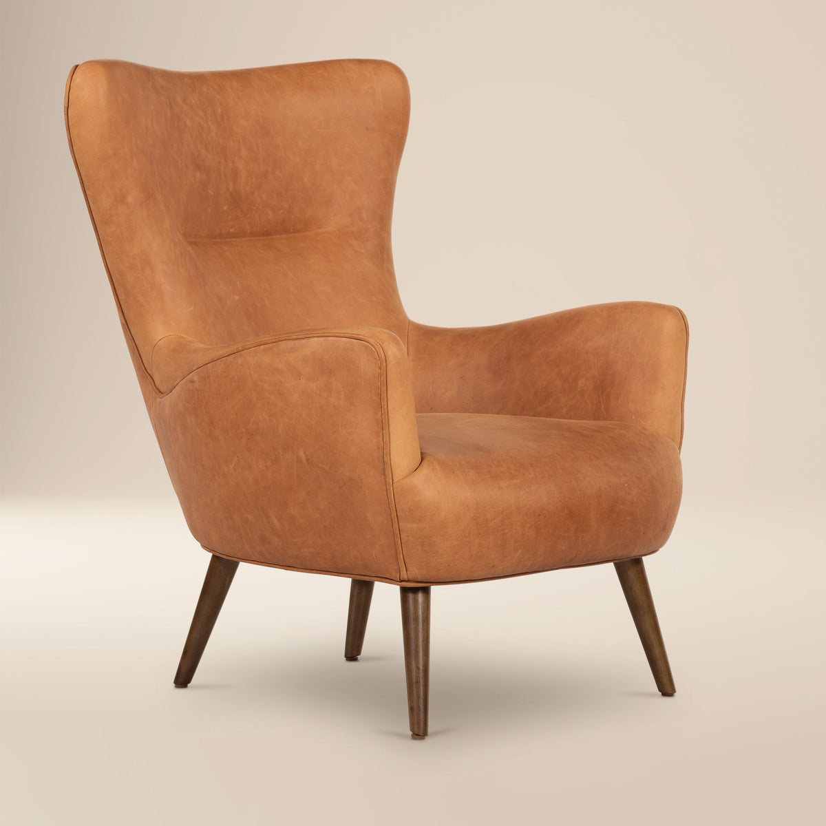Aida Leather Lounge Chair, Cognac Tan, Single, full front view