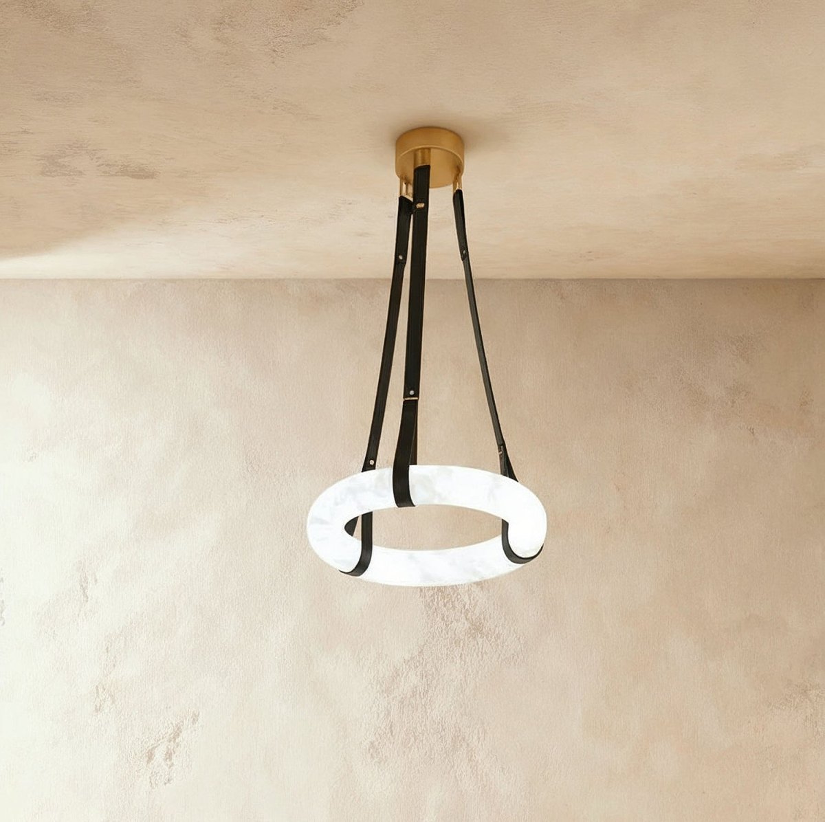Aktis Alabaster Pendant Light, second full fixture front view