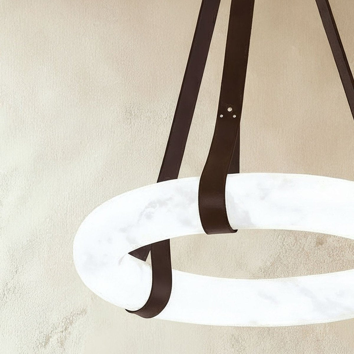 Aktis Alabaster Pendant Light, third lit and hanging in a styled room