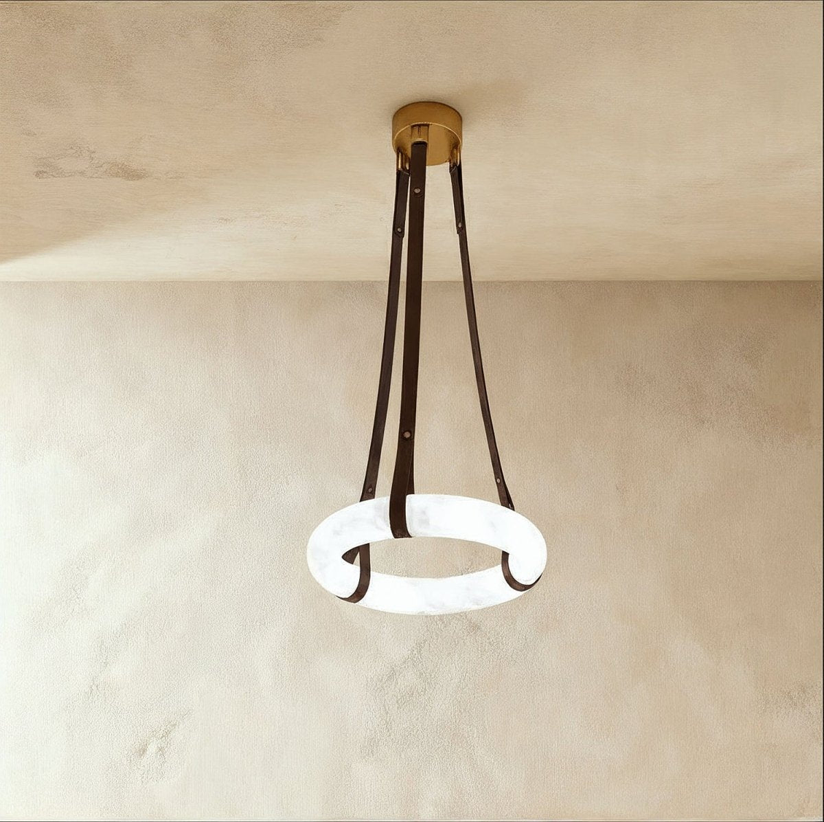 Aktis Alabaster Pendant Light, angled view showing the silhouette