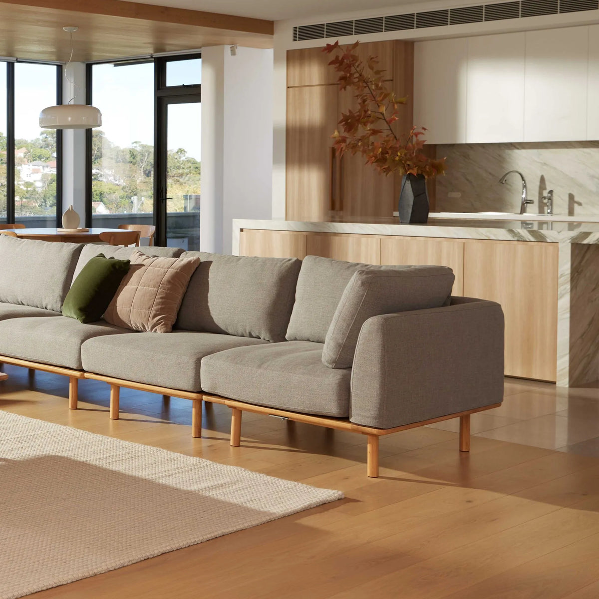 Anika Modular Sofa, steel grey, seat and cushion detail