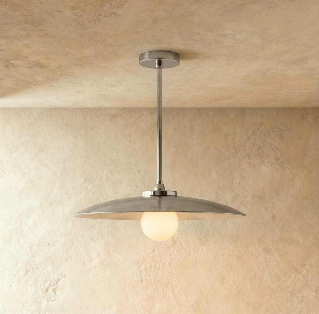 Apsis Metal Pendant Light, styled above a dining table