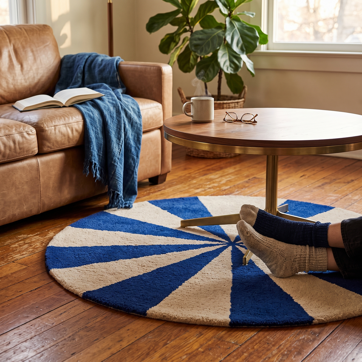 Arch Tufted Wool Rug, Bright Blue/Off-White, styled in a room setting