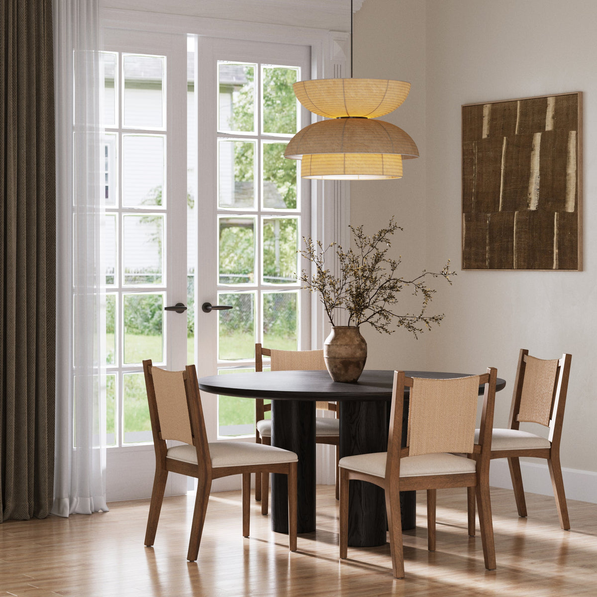 Arched Back Seagrass Dining Chair Medium Brown (Set of 4), styled in a real room