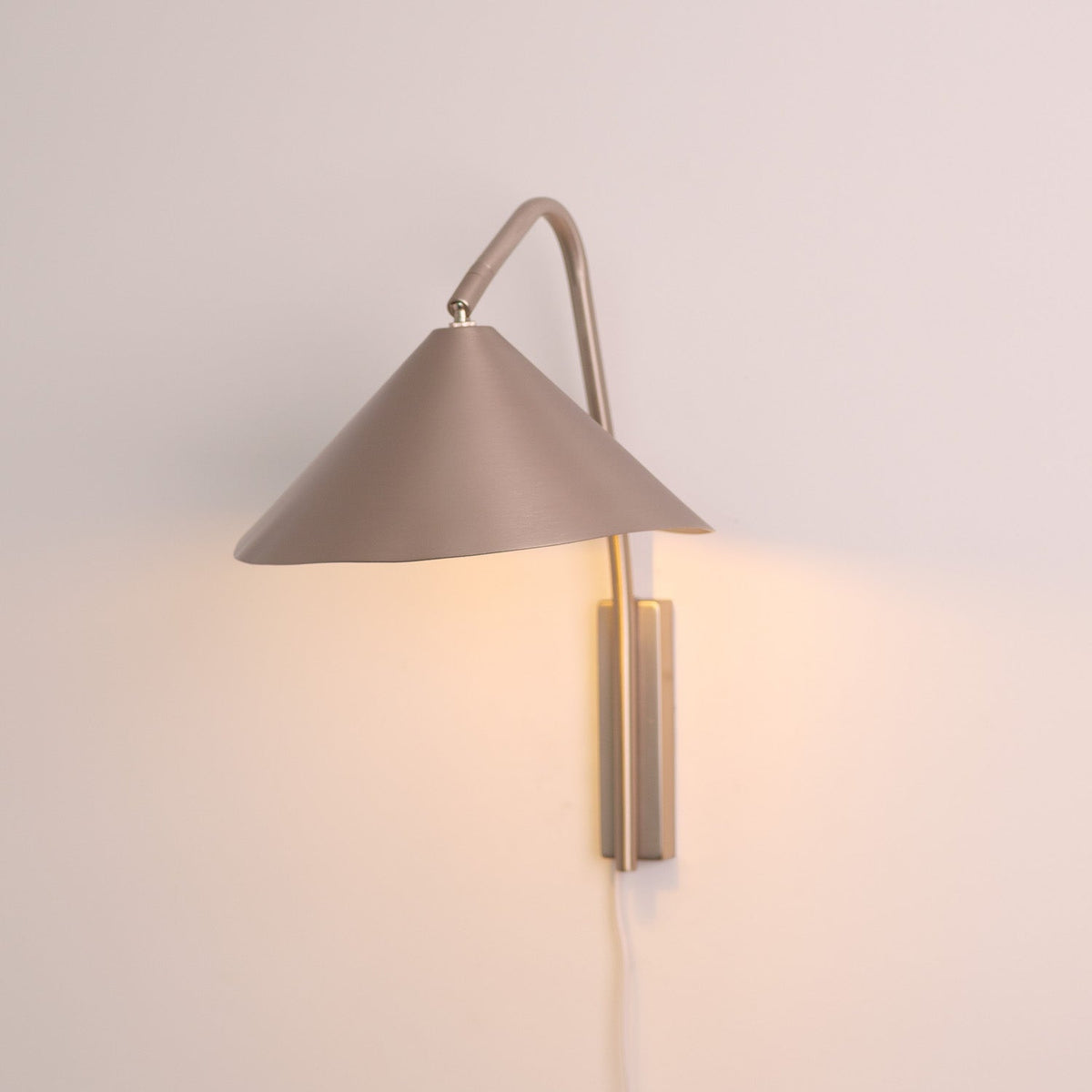 Arne Industrial Minimalist Brushed Aluminium Wall Light, fixture lit in a room
