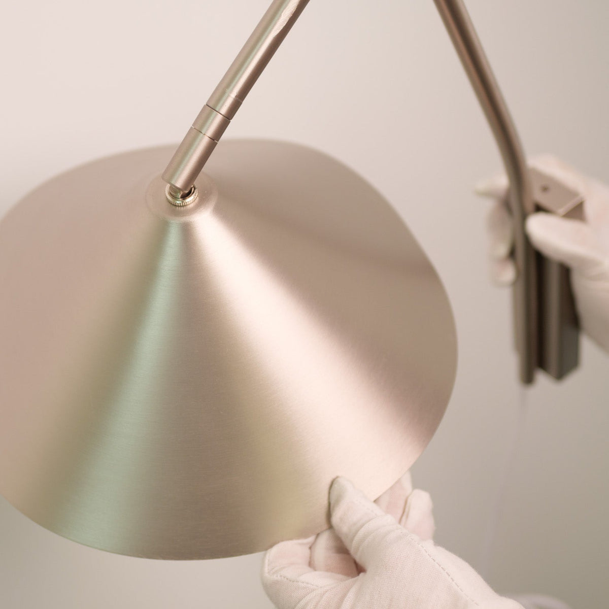 Arne Industrial Minimalist Brushed Aluminium Wall Light, shade and diffuser detail