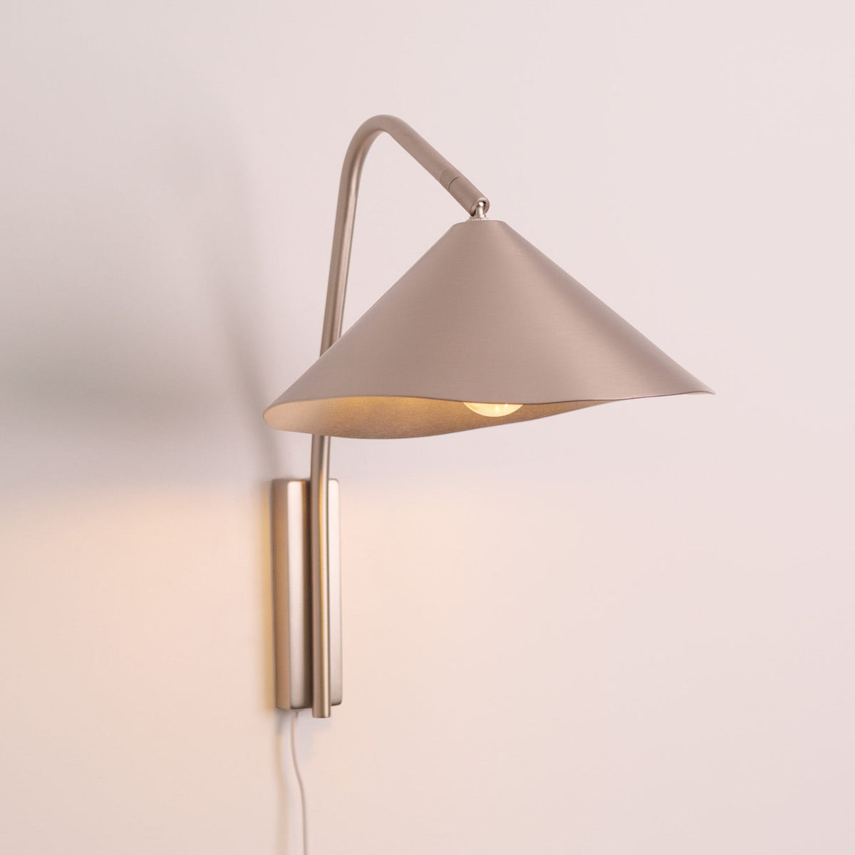 Arne Industrial Minimalist Brushed Aluminium Wall Light, finish and hardware close up