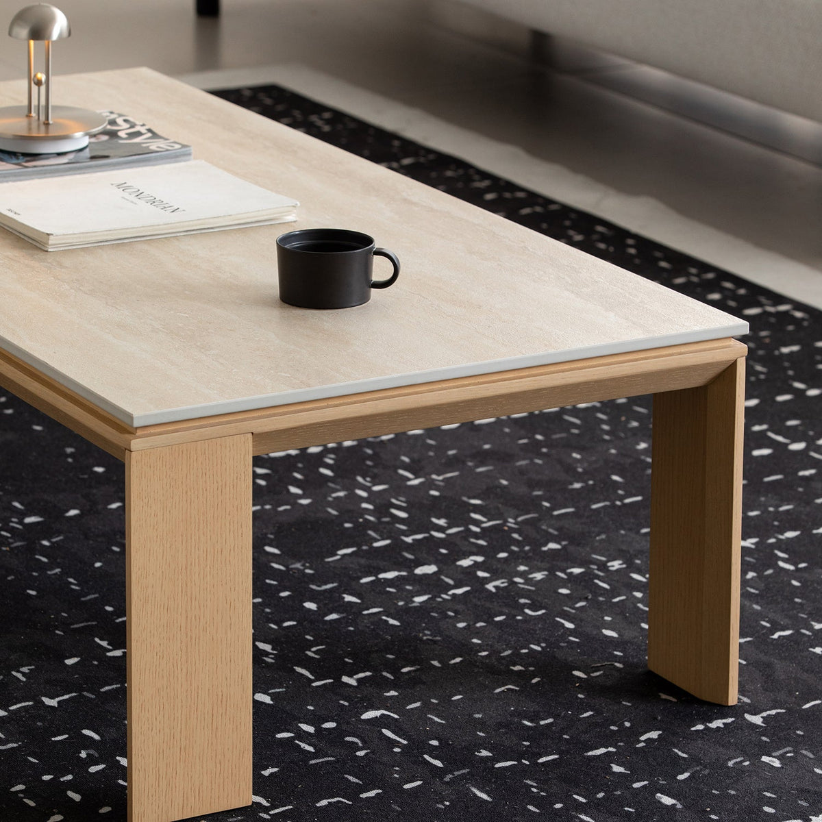 Minimalist Ash Wood Veneer Sintered Stone Coffee Table STRING