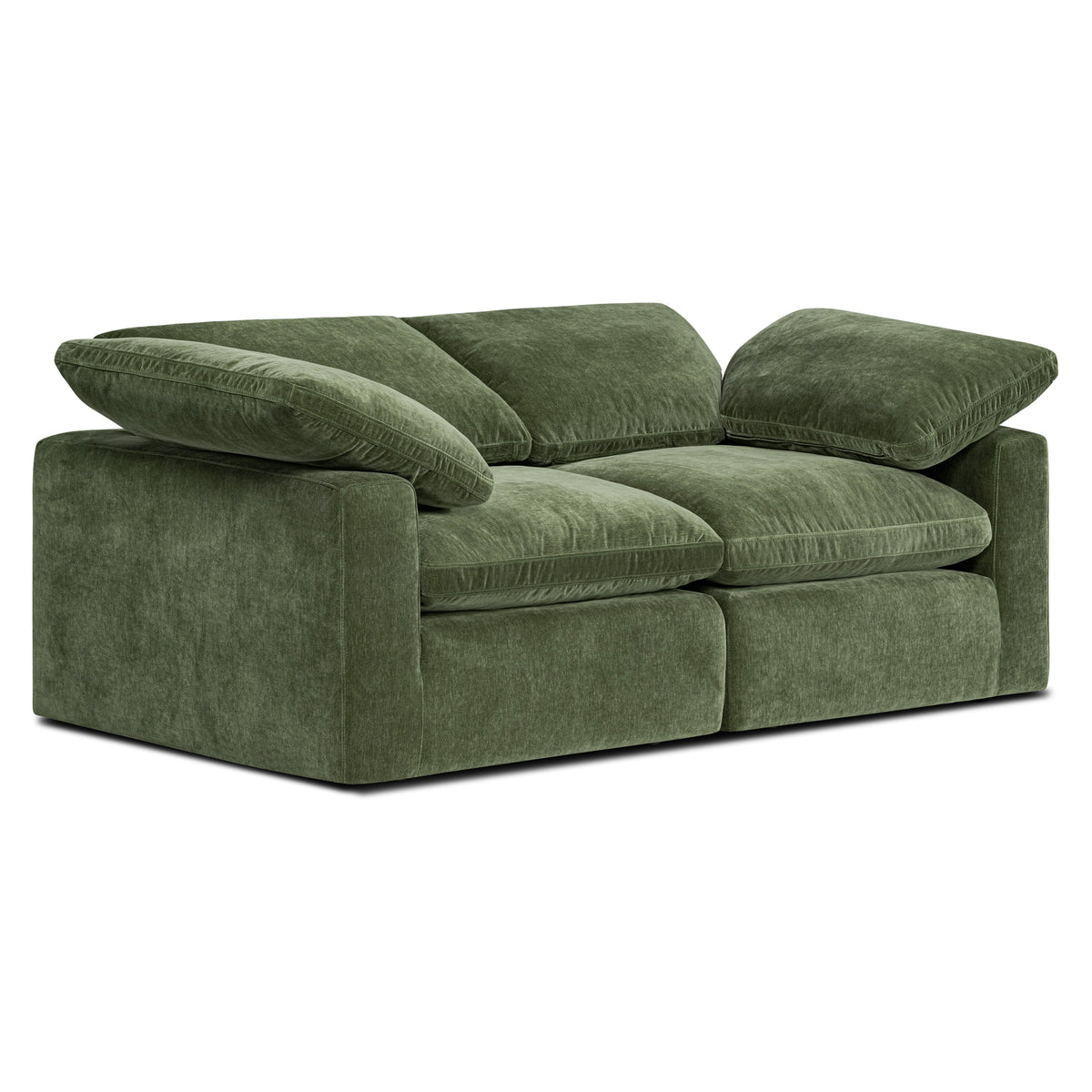 Aspen 2-Seat Modular Sofa in Sagano Green, armrest and seat detail