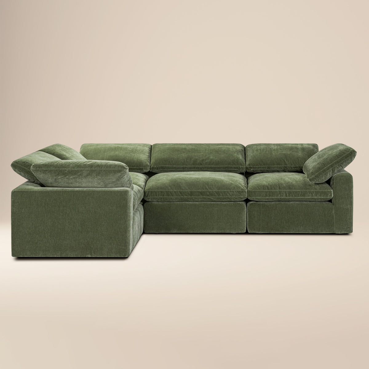 Aspen 4-Seat Modular L-Sectional in Sagano Green, full front view