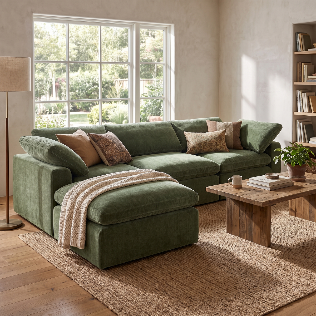 Aspen 4-Seat Modular L-Sectional in Sagano Green, second styled room view