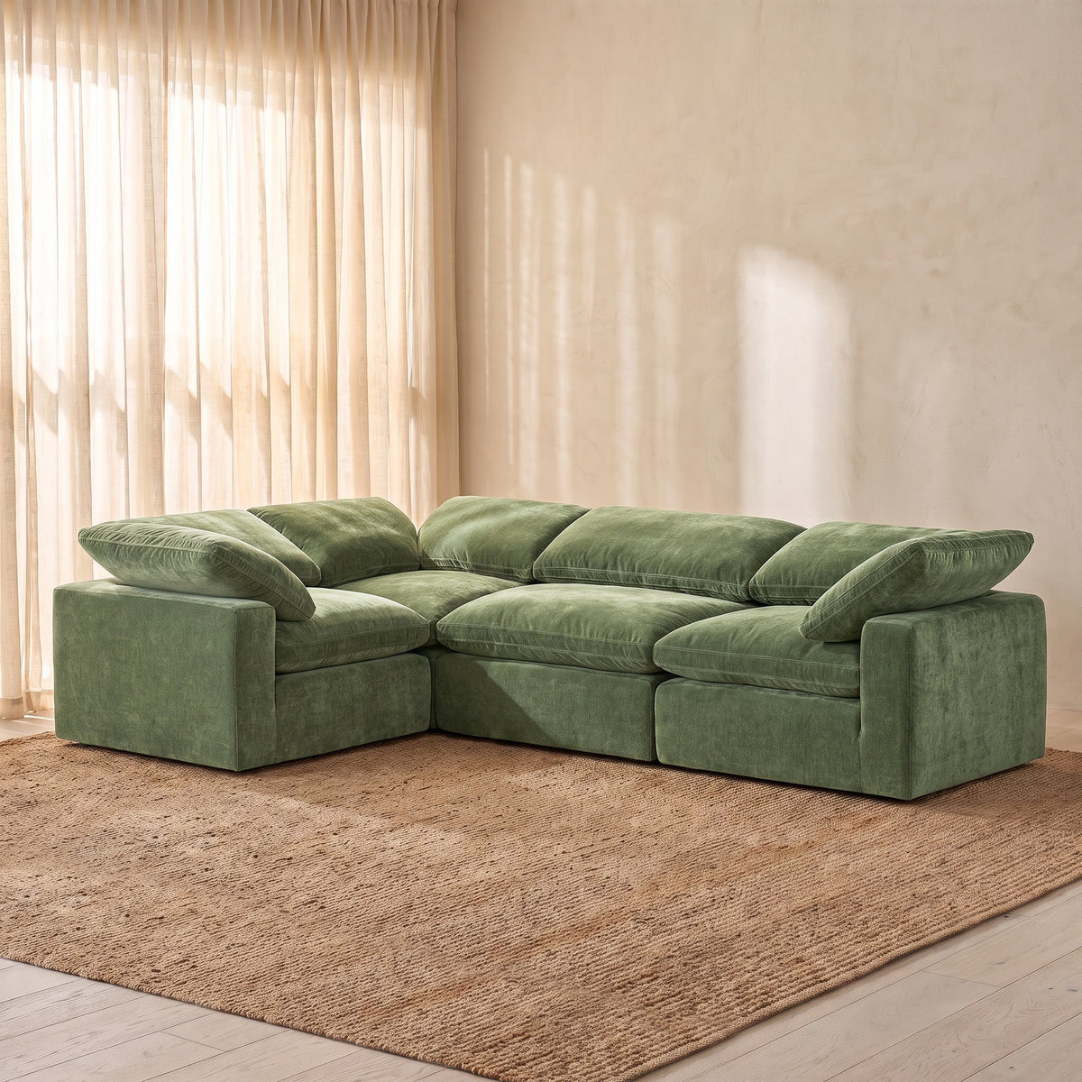 Aspen 4-Seat Modular Sectional in Sagano Green, side profile
