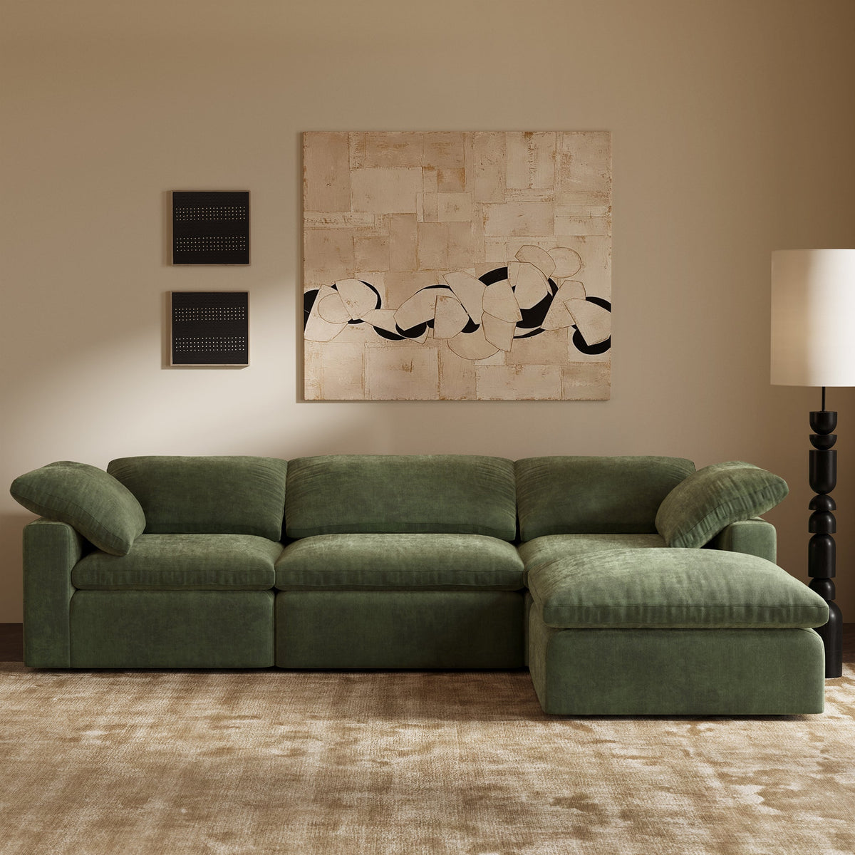Aspen 4-Seat Modular Sectional in Sagano Green, second styled room view