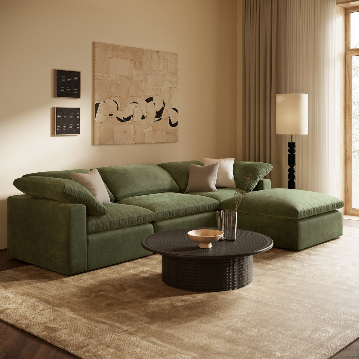 Aspen 4-Seat Modular Sectional in Sagano Green, third styled room view
