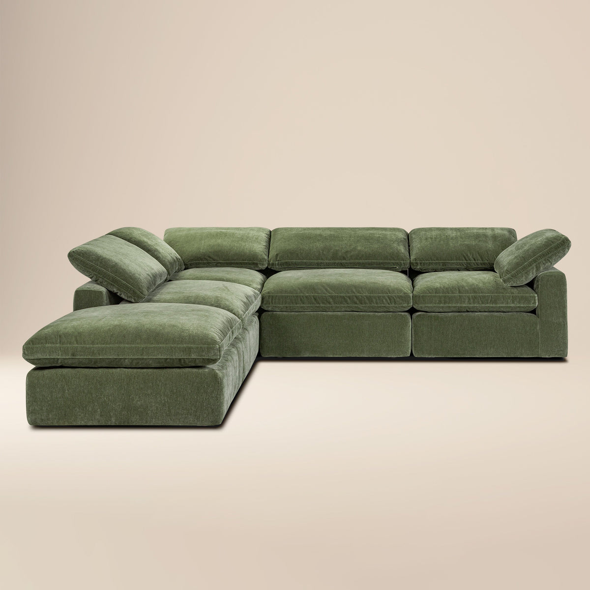 Aspen 5-Seat Modular Chaise Sectional in Sagano Green, side profile