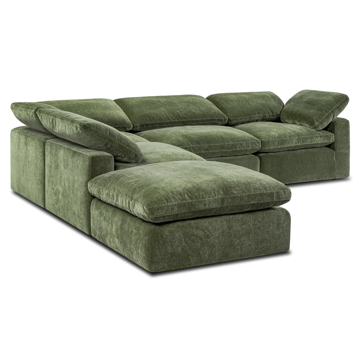 Aspen 5-Seat Modular Chaise Sectional in Sagano Green, armrest and seat detail