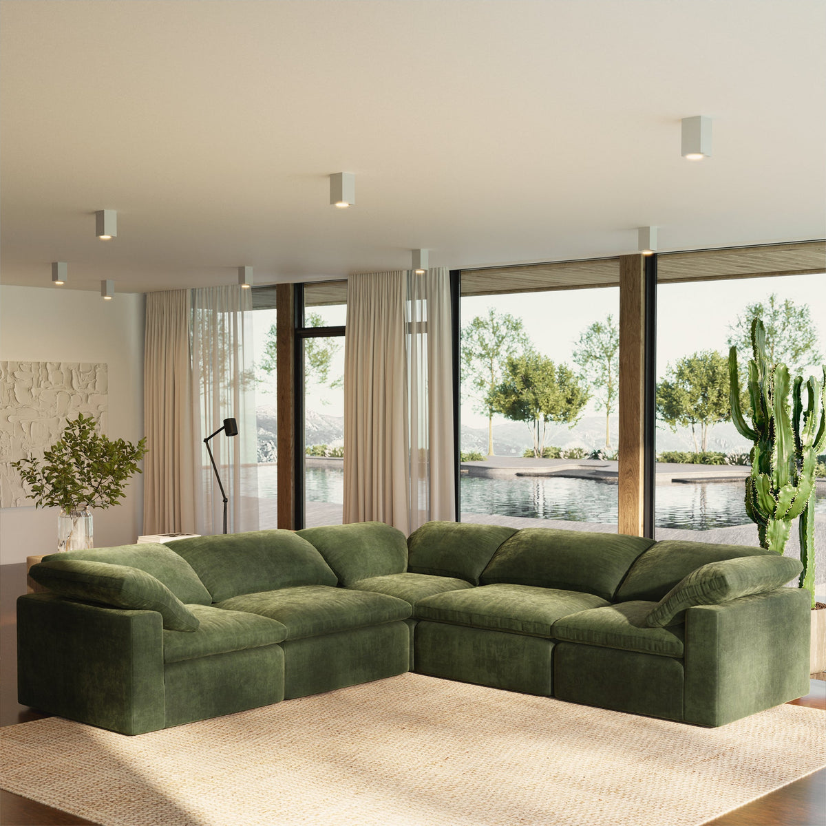 Aspen 5-Seat Modular Corner-Sectional in Sagano Green, second styled room view