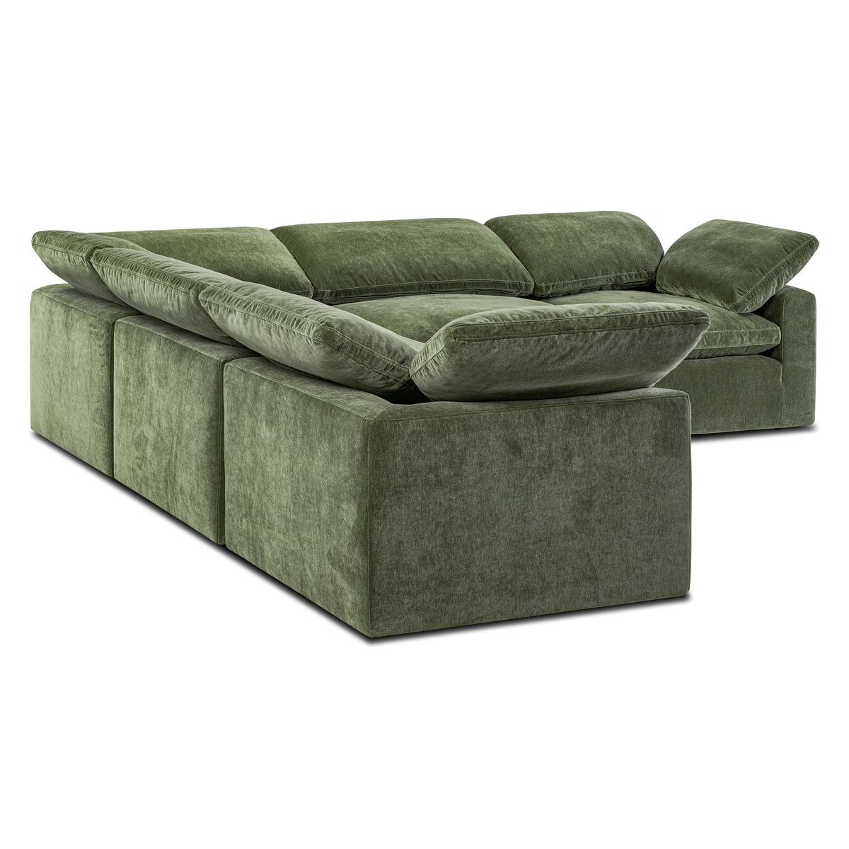 Aspen 5-Seat Modular Corner-Sectional in Sagano Green, armrest and seat detail