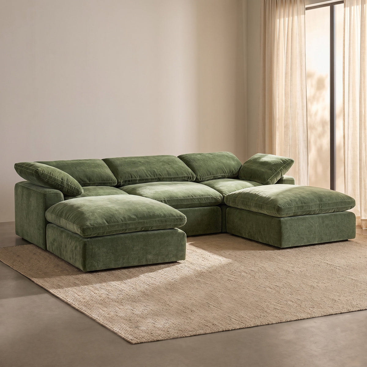 Aspen 5-Seat Modular Double Chaise Sectional, cushion and fabric texture close up