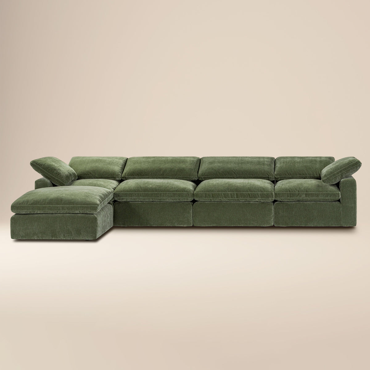 Aspen 5-Seat Modular L-Sectional in Sagano Green, side profile