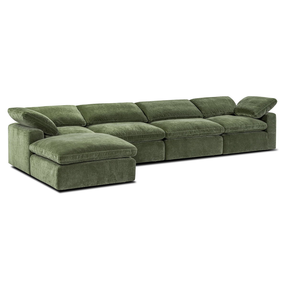 Aspen 5-Seat Modular L-Sectional in Sagano Green, armrest and seat detail