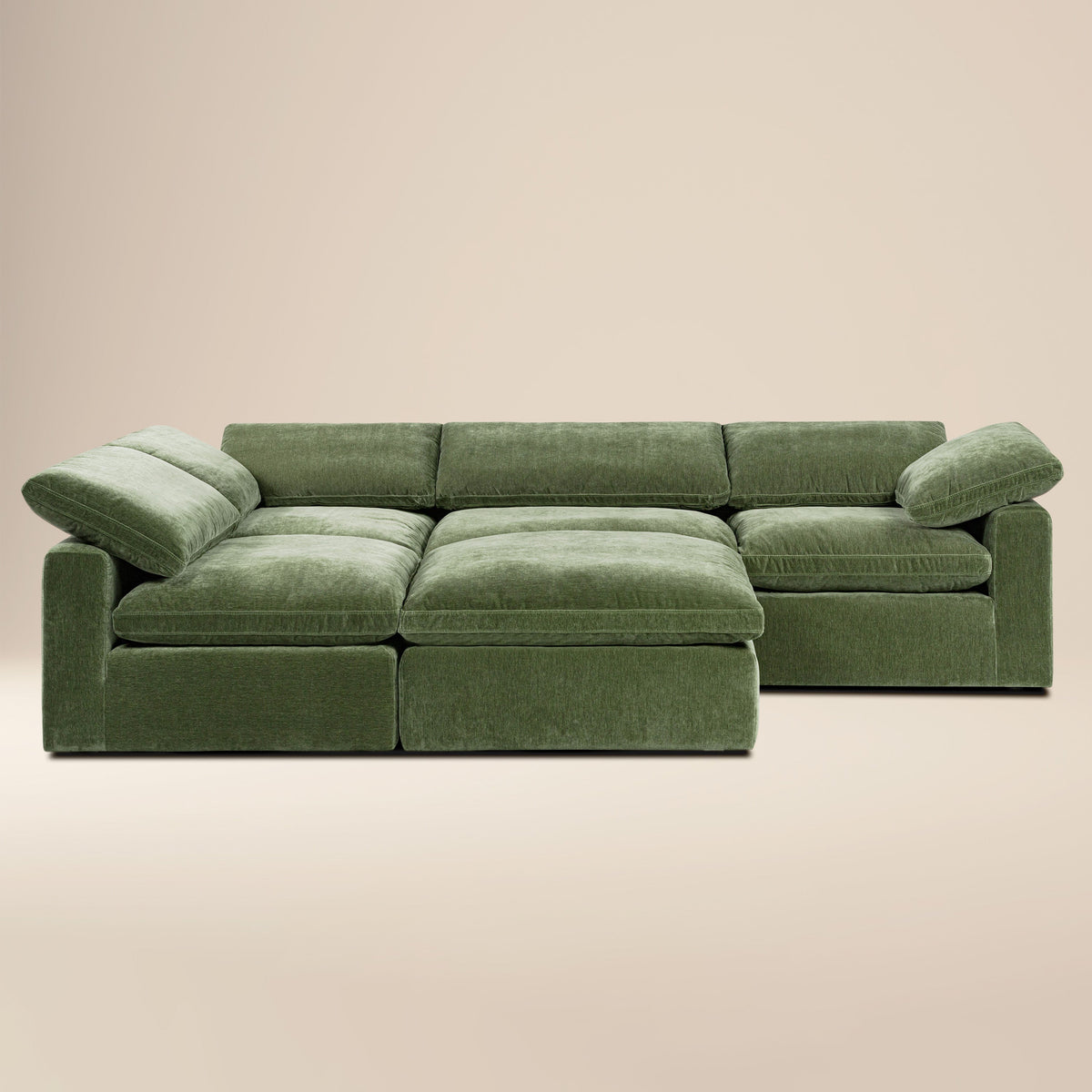 Aspen 5-Seat Modular Sectional in Sagano Green, full front view