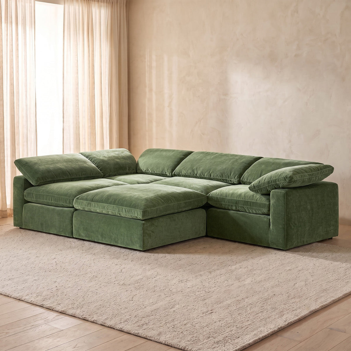 Aspen 5-Seat Modular Sectional in Sagano Green, side profile