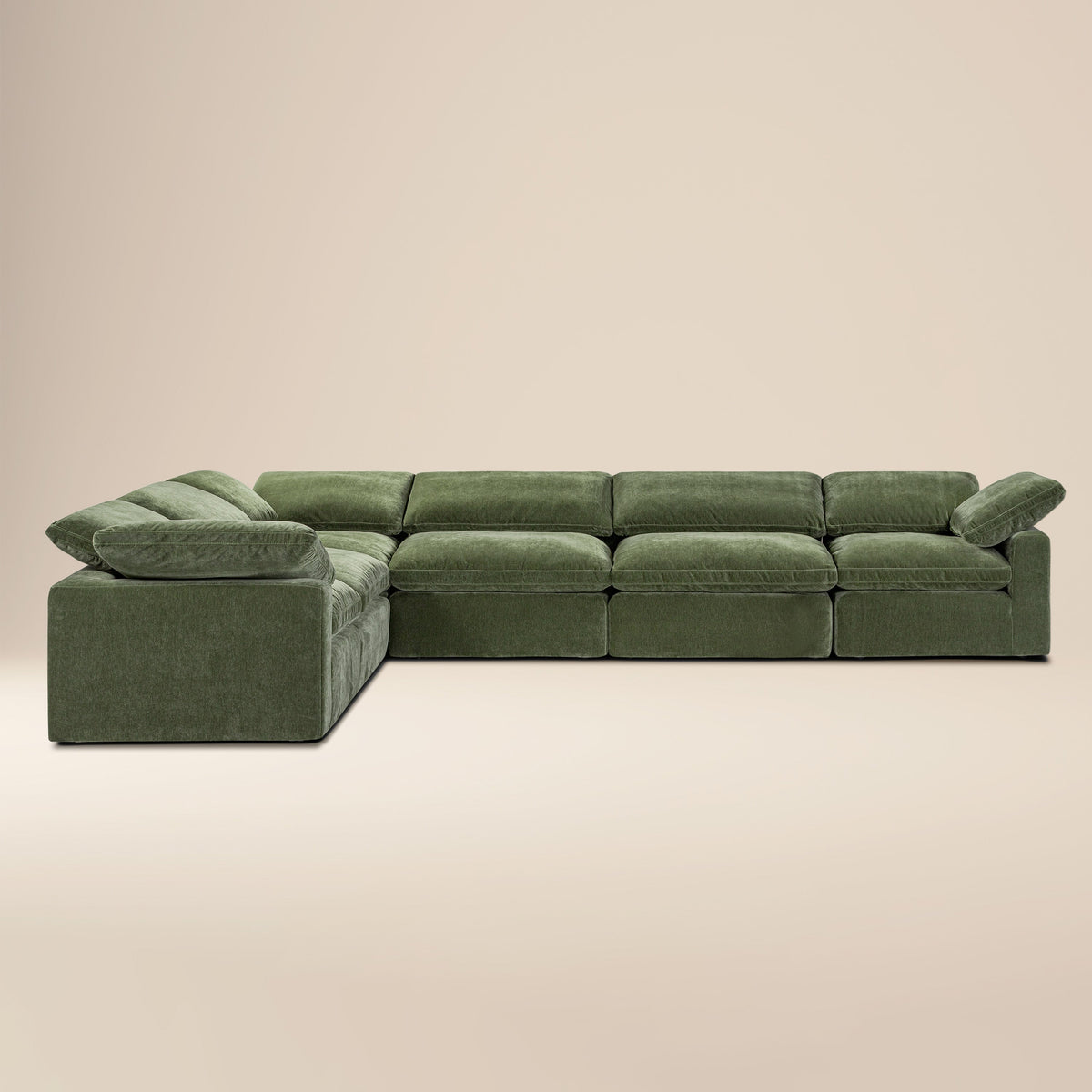 Aspen 6-Seat Pine Corner-Sectional, Sagano Green, full front view