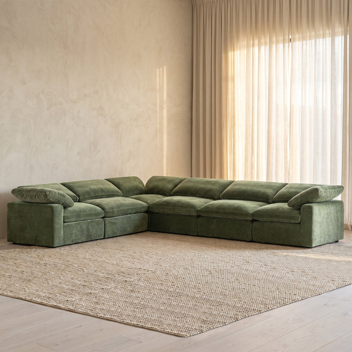 Aspen 6-Seat Pine Corner-Sectional, Sagano Green, side profile