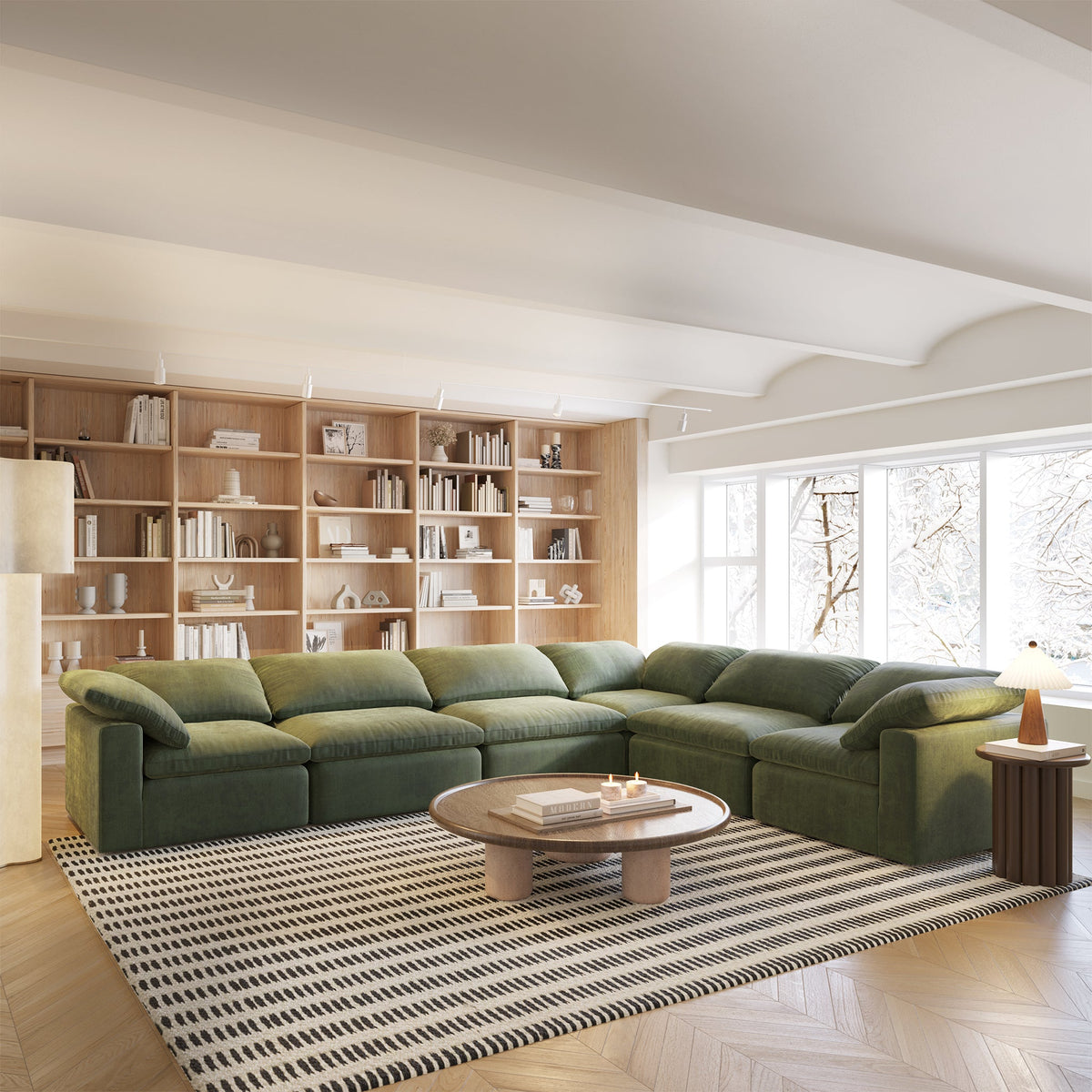 Aspen 6-Seat Pine Corner-Sectional, Sagano Green, third styled room view