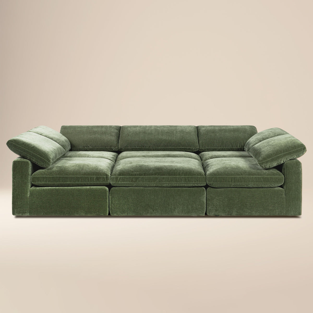 Aspen 6-Seat Pine Pit-Sectional, Sagano Green, full front view