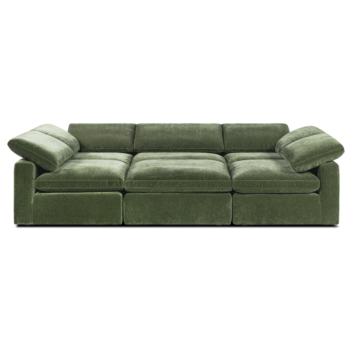 Aspen 6-Seat Pine Pit-Sectional, Sagano Green, armrest and seat detail