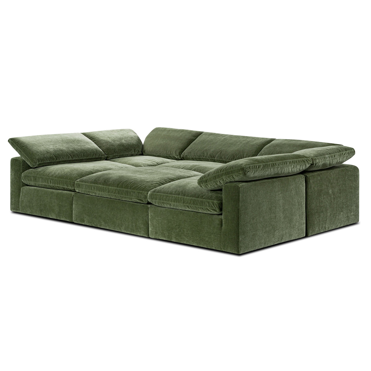 Aspen 6-Seat Pine Pit-Sectional, Sagano Green, shown at an angle