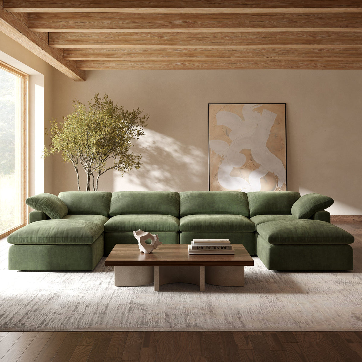 Aspen 6-Seat Pine U-Sectional, Sagano Green, second styled room view