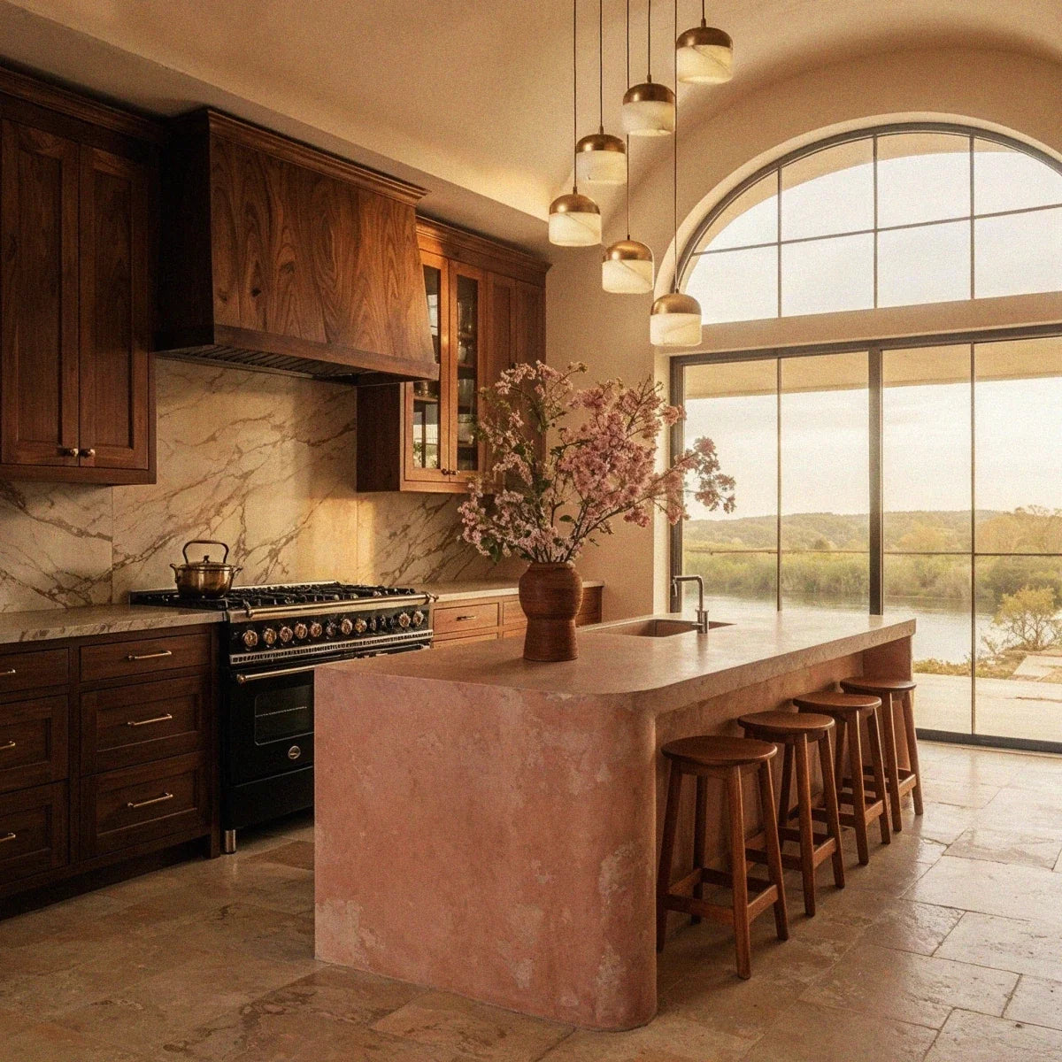 Asta Alabaster Pendant Light, second full fixture front view
