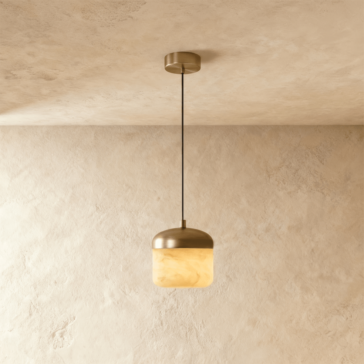 Asta Alabaster Pendant Light, full fixture front view