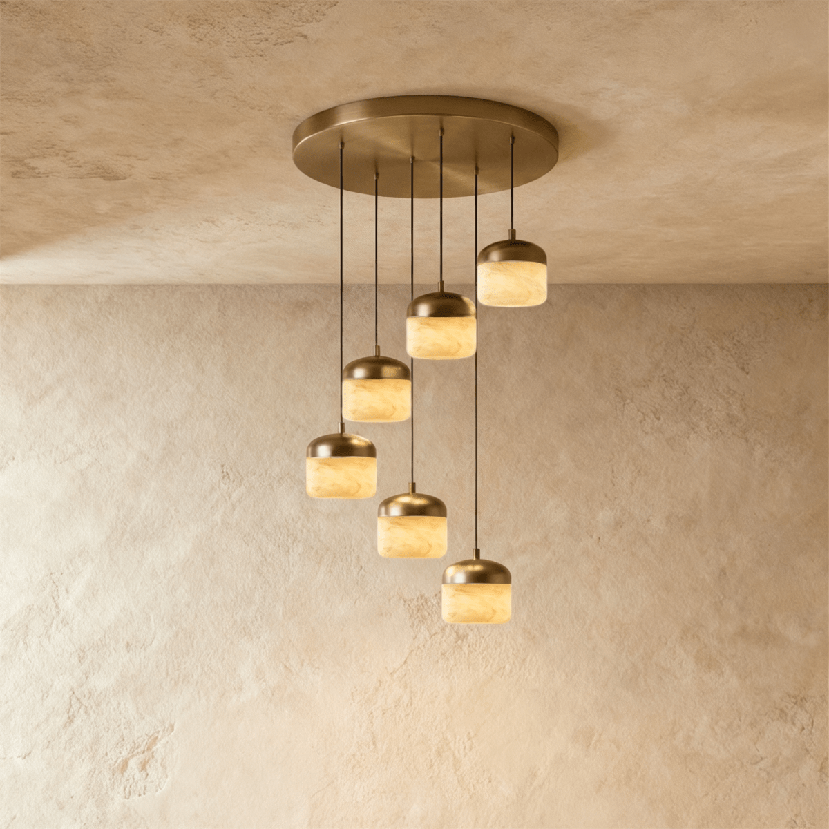 Asta Alabaster Pendant Light, unlit profile view