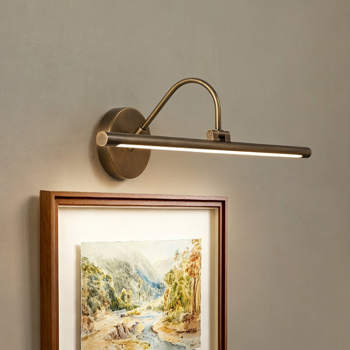 Averton Linear Brass Wall Sconce, shade and material close up
