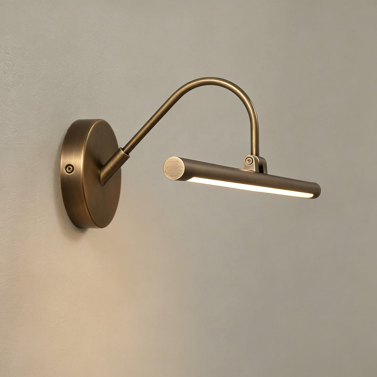 Averton Linear Brass Wall Sconce, angled three quarter view
