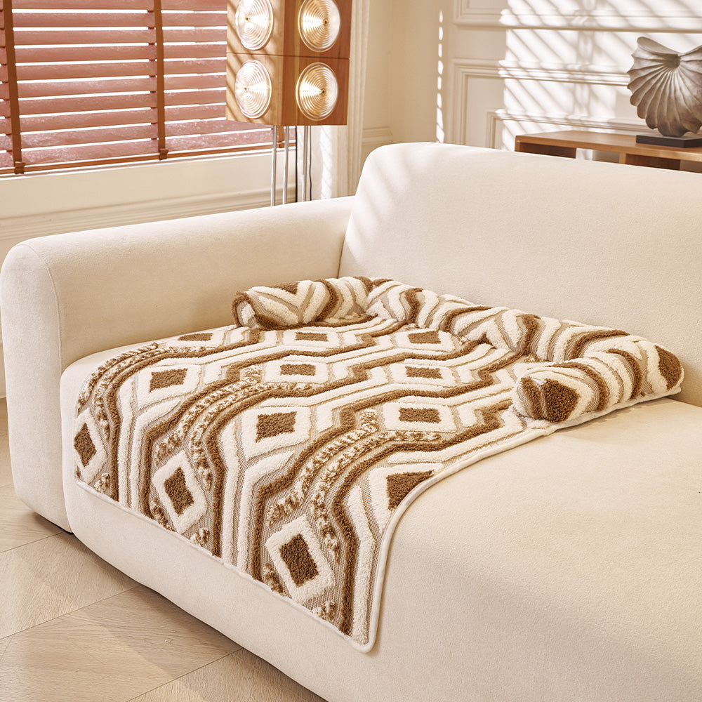 Boho Maze Plush Bolster Pet Sofa Bed, cocoa finish