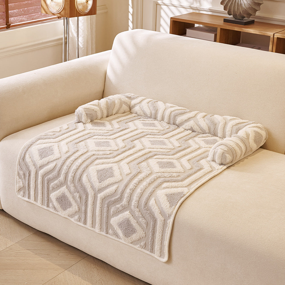 Boho Maze Plush Bolster Pet Sofa Bed, grey finish