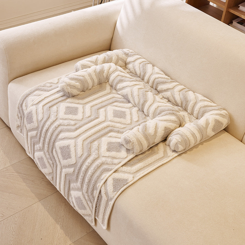 Boho Maze Plush Bolster Pet Sofa Bed, corner and stitching detail