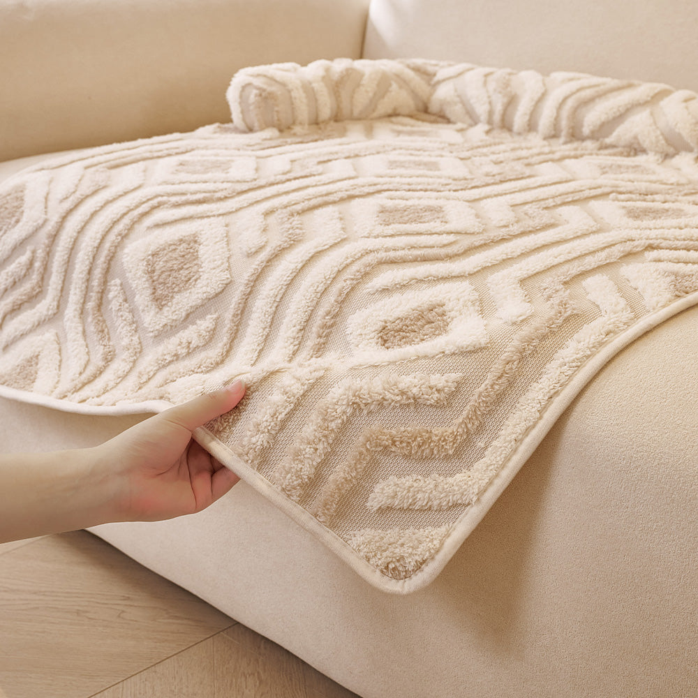 Boho Maze Plush Bolster Pet Sofa Bed, scale beside furniture