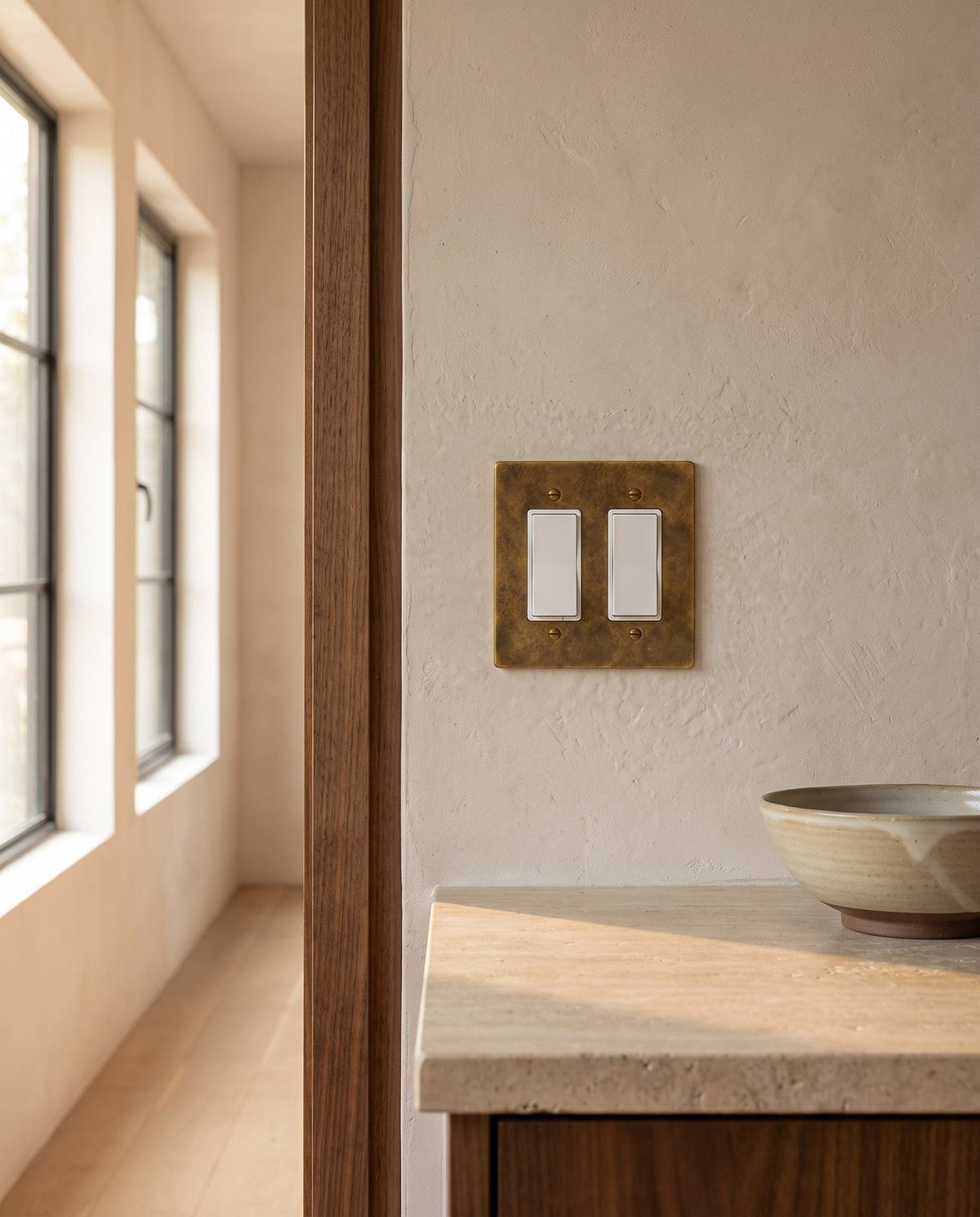 Brass Wall Plate (1-5 Gang), back and fixing detail