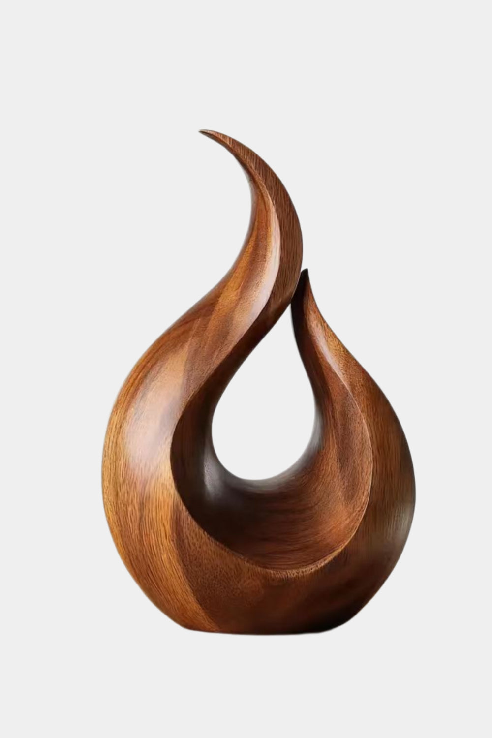 Cairn Abstract Wood Sculpture, styled on a shelf