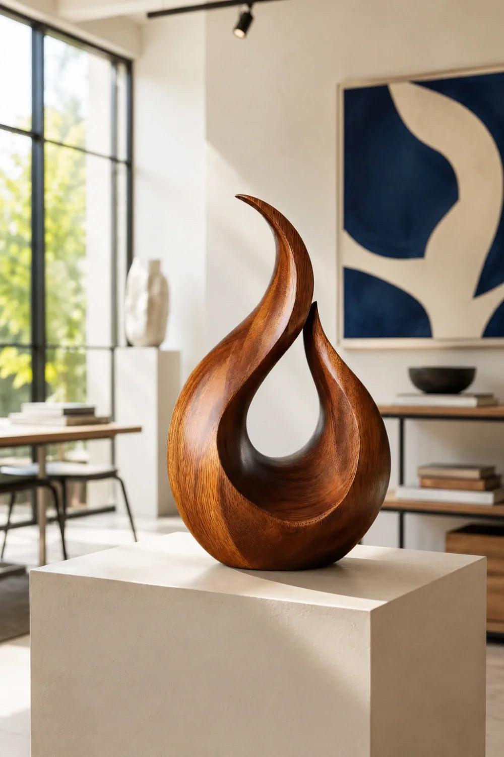 Cairn Abstract Wood Sculpture, held for scale
