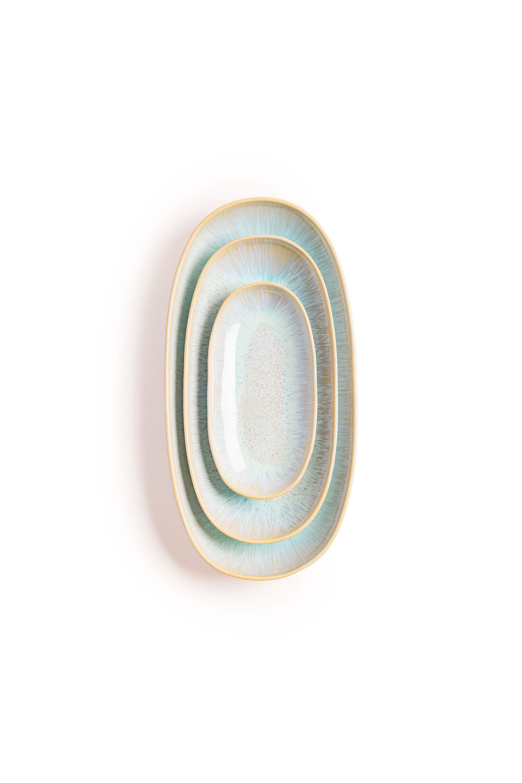 Ceramic Serving Platter Trio, opal, full set laid out