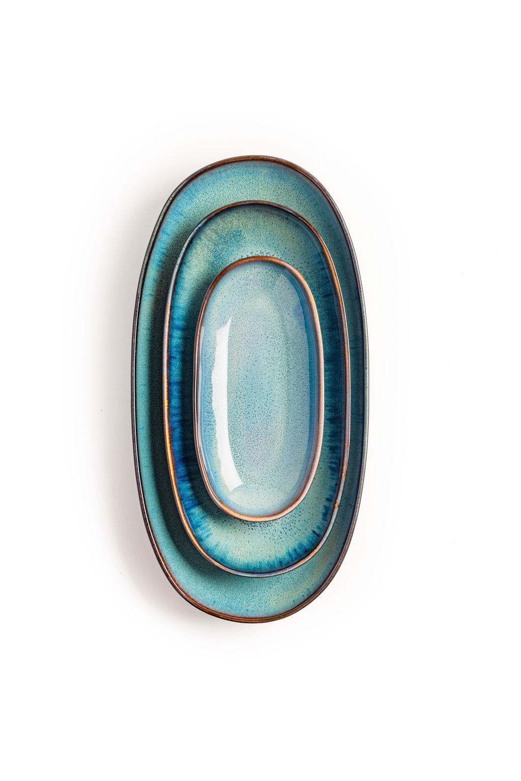 Ceramic Serving Platter Trio, coastline, place setting in use