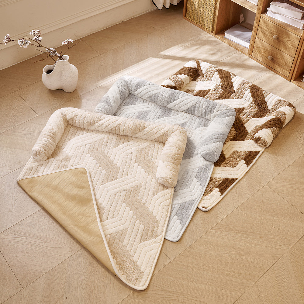 Chevron Plush Bolster Pet Sofa Bed, cover and base detail